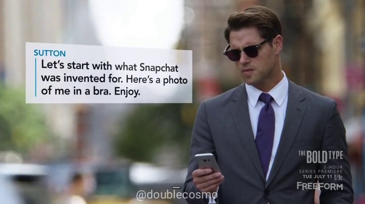 DoubleCosmo's tweet photo. Learn how to use Snapchat with Sutton 😂💕

@theboldtypetv

E01S01: Pilot

Follow: @doublecosmo 

#theboldtype #janesloan #katiestevens #aishadee #katedison #meghannfahy #suttonbrady #jacquelinecarlyle #melorahardin #richardhunter #sampage #series #freeform #newyorkcity #newyork https://t.co/KAWZdSIndN