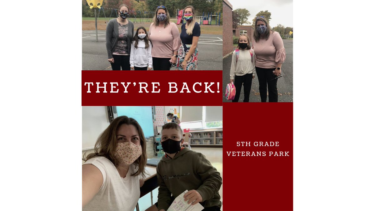 LudlowPublicSch's tweet photo. Due to an electrical issue in the building last week the return of some 5th gr students (Cohort B) @VetsParkElem had to be delayed so their return this week to classrooms was even more exciting! And now all hybrid students are BACK IN THE BUILDING! #vetsparkpride #welcomeback https://t.co/IvPFo9Hu0H
