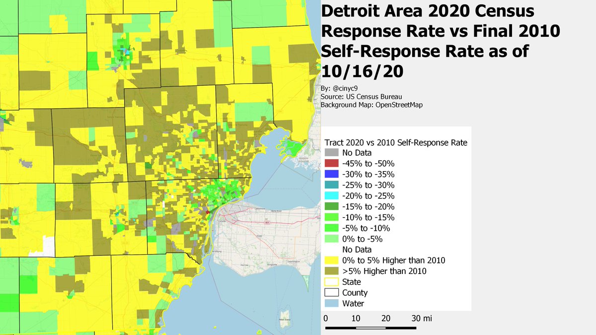 Cinyc On Twitter Metro Detroit S Self Response Rate Appear To Have Been A Little Better Than Chicago S There S More Gold 5 To 10 Than Paler Yellow In The Suburbs The City Of