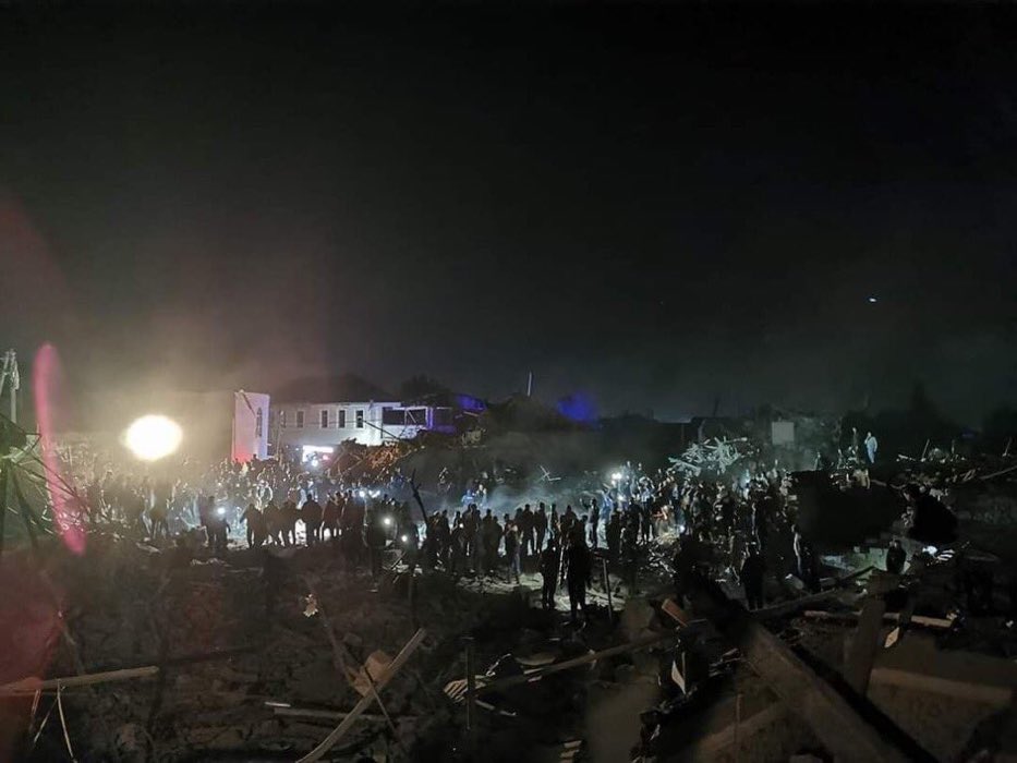 Imagine you sleeping at home but innocent people looking for their relatives under the rubble in the dead of night.
Just happened a few hours ago as a result of Armenian vandalism and barbarism. 
#PrayForGanja #OpenYourEyes 
#StopAttackingCivilians
#StopArmenianTerrorism