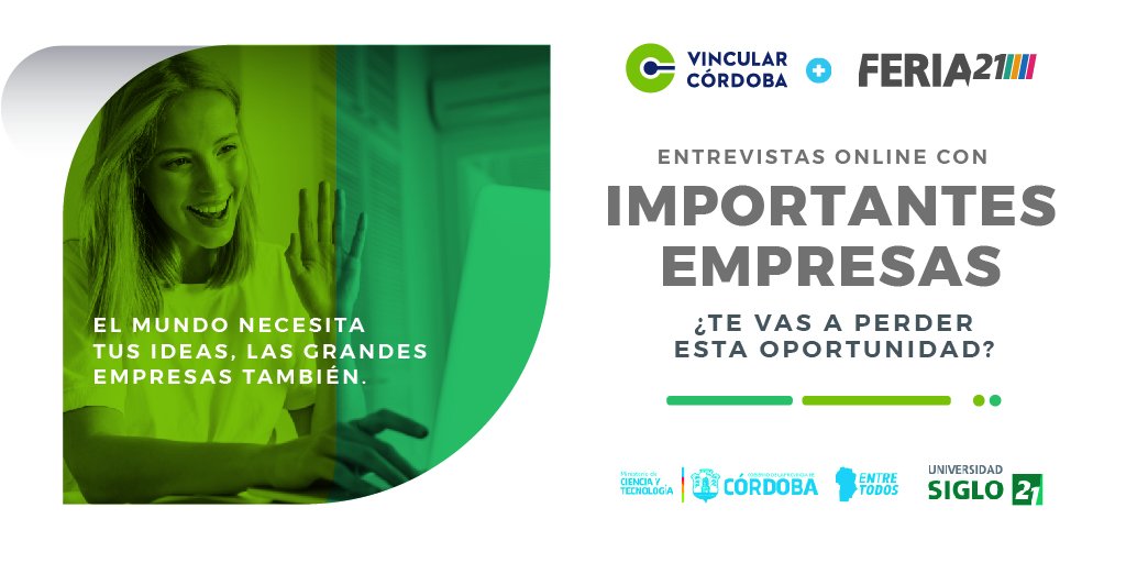 marcetellocadus's tweet photo. En #Feria21 podrás realizar entrevistas laborales con empresas de primer nivel y conseguir empleo, conocer cómo es trabajar en @googleargentina  y @Quilmes_Cerveza, y conocer a emprendedores de @LaSiglo21  de todo el país.
Agendá  🗓 21 y 22/10
+ info en👇 https://t.co/xCy1sLK5vh https://t.co/4qZMEiyeQs