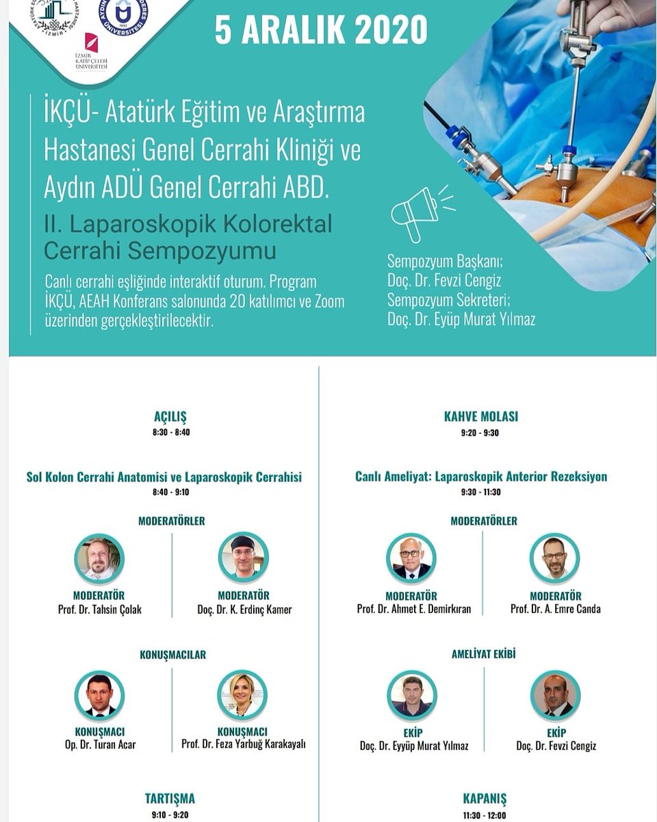 FevziCengizMD's tweet photo. İlkini Aydın'da düzenleyip bu yıl ikincisini planladığımız laparoskopik kolorektal cerrahi sempozyumu için tüm hocalarımız ve meslektaşlarımızın  katılımı bizi onure edecektir. #TCD #TKRCD #ELCD #laparoskopikcerrah https://t.co/3ZPYReknpU