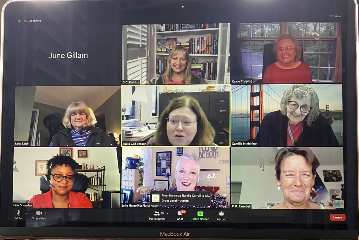Had a great time at the Virtual Bouchercon 2020 Mystery Conference today -- on a panel with writers Paula Benson, Rena Leith, S. C. Perkins, Camille Minichino, Julie Hennrikus, D. R. Ransdell, and Faye Snowden.
