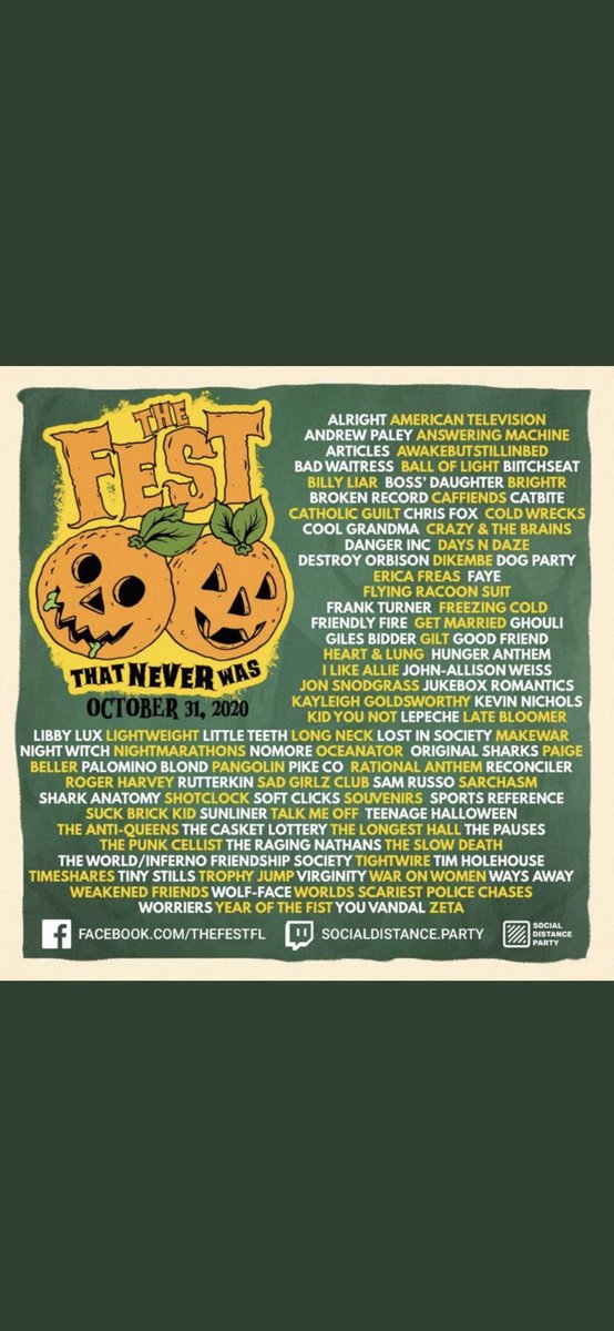 We are gutted that we all can’t be together in Gainesville. On fire though to be joining so many friends for this party! We’ll see you online on Halloween and of course next year <a href="/thefestfl/">The Fest</a>