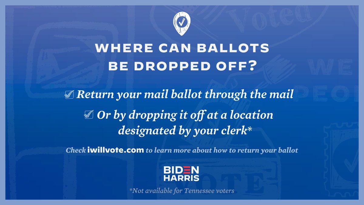 JoeBiden's tweet photo. Folks, millions of you have already requested absentee ballots. It’s essential to return your ballots as soon as you can. You can return your ballot by mail or, in most states, at locations designated by your clerk. Head to https://t.co/eoxT07uII9 to learn more. https://t.co/ULvjzpb8PZ
