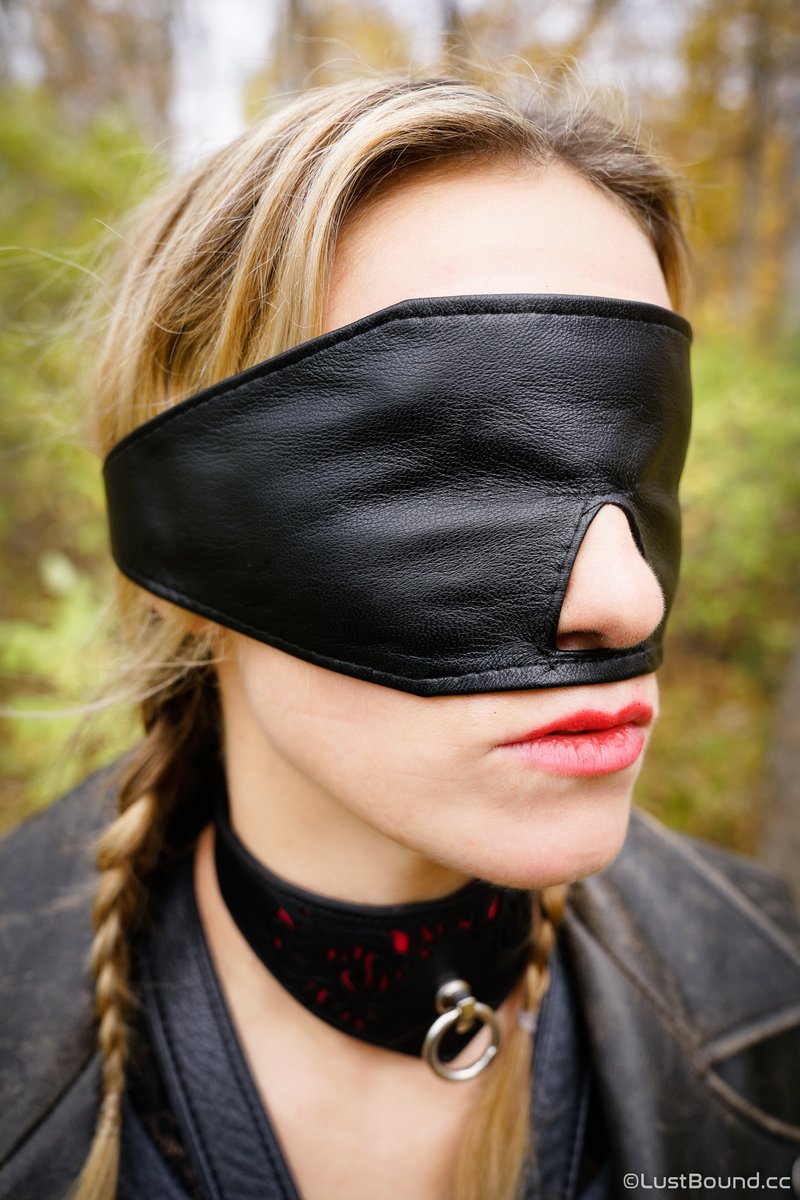 Blair Blouson in the woods with our new @hottbonds lambskin blindfold! 