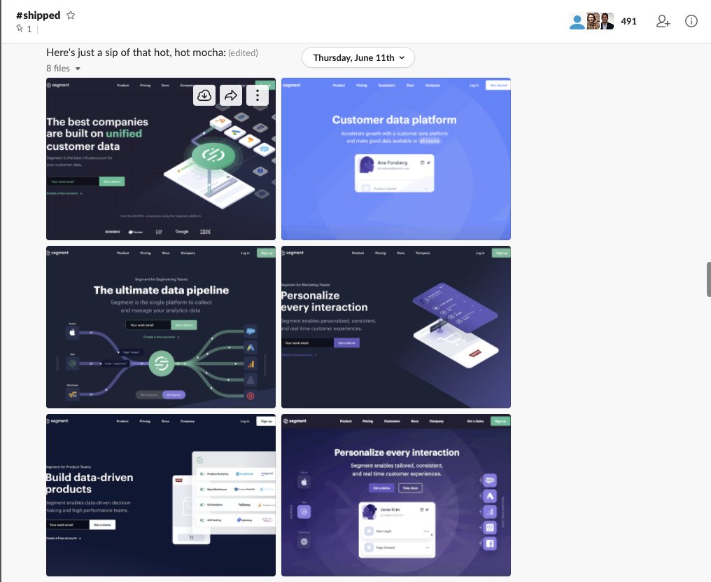 Celebrate new customers & products — Celebrate all new customers and products in the same   #shipped Slack channel. This aligns the engineering team and the sales team!