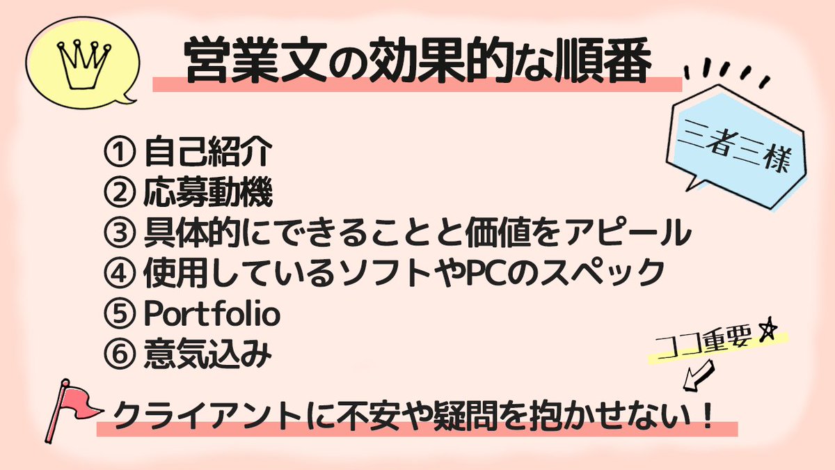 SoraSakura06's tweet image. おはそら～✿

朝から
営業についてまとめてみました✨
#LifeCreator
@sanogorilla
@Harmnao

最近画像の16：9が
崩れていたので修正💦

今日も一緒に🧙‍♀️

#今日の積み上げ
・エンタメ系動画修正
・保育園動画つづき～
・その他1つでも進ませる！

#動画編集
#動画編集者と繋がりたい
#営業文