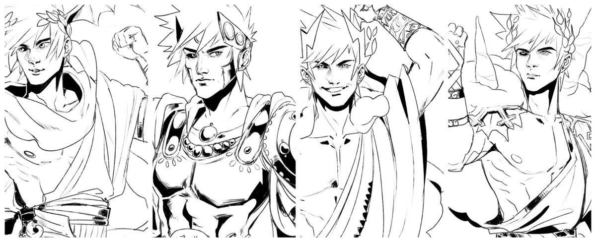 Some close crops of the line art for Zag's costumes! Next time I post about these it should be the full colored images ;) 