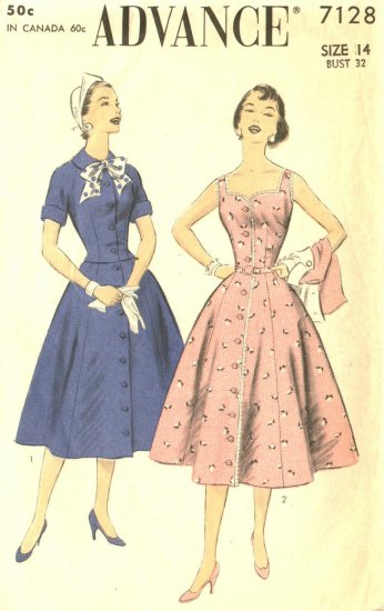 It was increasingly common in the 1950s to sew your own dresses. Each sewing pattern had drawings depicting women with slim waists.