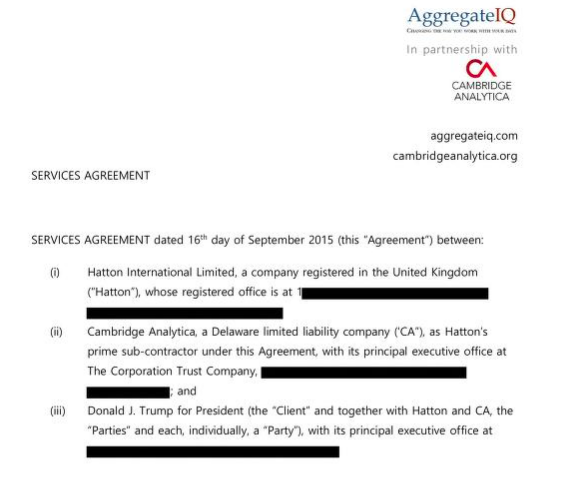 For the Americans: Cambridge Analytica started working for Trump in Sept, 2015This contract dates from 11 months before it was announced that Cambridge Analytica was working for the Trump campaign. And overlaps with period when Cambridge Analytica was working for Ted Cruz