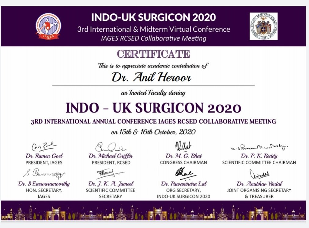 Pleased to share a live surgical workshop under the aegis of Indo uk surgicon organised by the IAGES  (prestigious body of GI endoscopic surgeons ) &amp; Royal college of Surgeons (Edinburgh). Thankyou Prof Ramen IAGES Fortis #indiareopens#liveindouk#iages