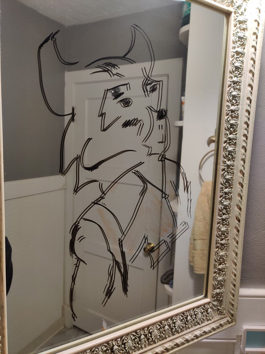 SinistrMinistr's tweet photo. So I've been doing #Inktober stretches on my bathroom mirror for my family. They have been different than the ones here. Prompt today is #Rocket
Every Marvel fan really has one choice here!
#GarbagePanda
#ThorsFavoriteRabbit
#RocketRaccoon
#GuardiansOfTheGalaxy
#inktober2020 https://t.co/N6kfvYpSX5