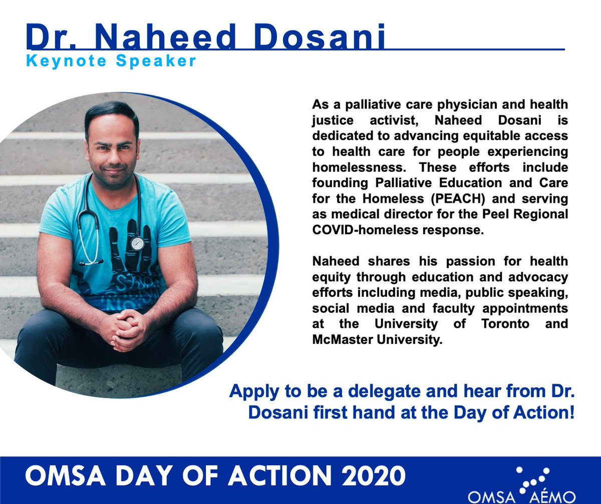 Come hear Dr. <a href="/NaheedD/">Naheed Dosani</a> speak on the topic of social accountability for people experiencing homelessness as well as the role of social media in healthcare advocacy! 

Two days left to submit your Day of Action delegate applications!
Delegate Application: doa2020.com/delegate-and-a…