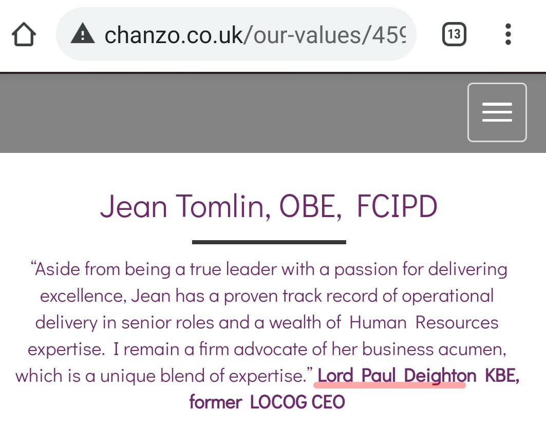 If you did have those concerns they would hardly be alleviated by the knowledge that Chanzo's website carried a glowing recommendation from, yep, Lord Deighton.Why, you might even conclude they were channelling generous public contracts to pals!