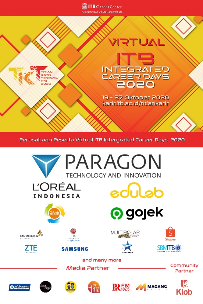 Kabar baik nih Jobseekers!
ITB Career Days hadir lagi loh!
Kali ini hadir dengan konsep online pada 19 – 27 Oktober 2020.
Akan ada pelatihan karir, konseling karir &amp; games, dll.
Free Entry!
Share juga ke teman kalian ya
Info : bit.ly/3lSLB7a
