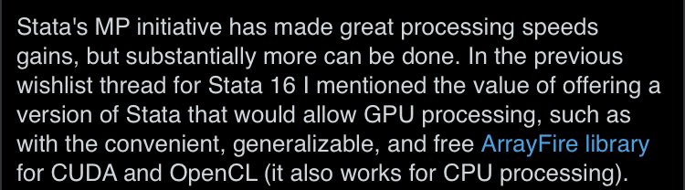 this poor soul, who is crying into the void for stata - whose monetization model in large part relies on artificial core limiting - to support GPU processing