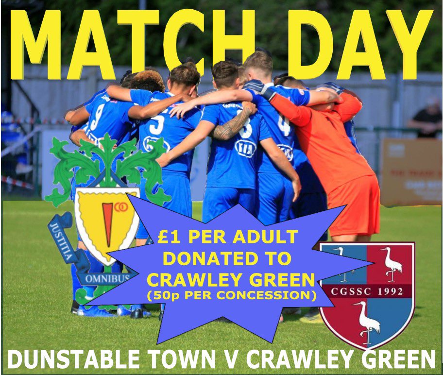 ‼️MATCH DAY‼️

🏆<a href="/SpartanSMFL/">Spartan South Midlands</a>
🆚<a href="/CrawleyGreenFC/">CrawleyGreenFC</a>
🏟Creasey Park
📍LU6 1BB
⏰3pm KO
💙 #COYB

Don’t forget, PL &amp; EFL Season ticket holders get in for HALF PRICE. 

This may be a busy one, so please try and arrive as early as possible (Gates open 1.30pm)