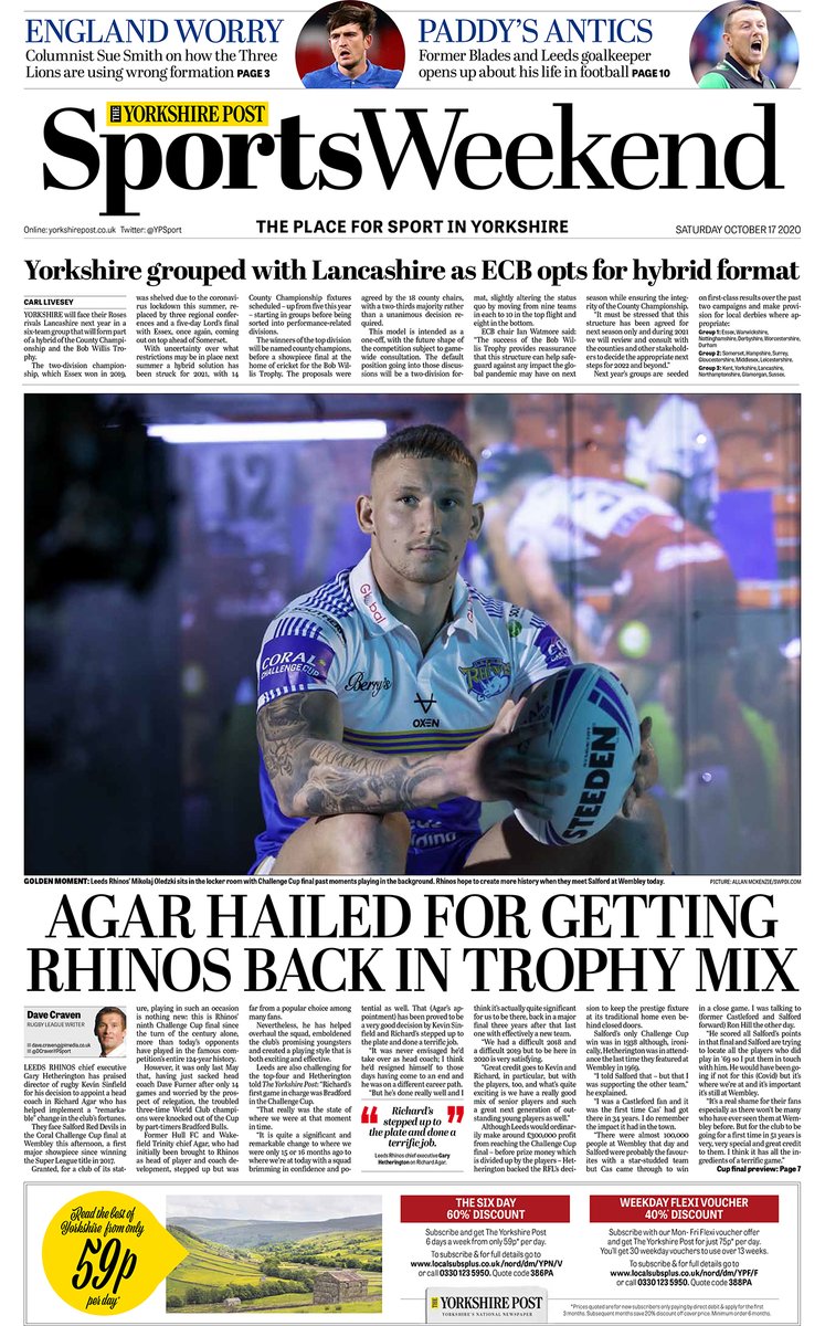 Good morning folks, here's your excellent weekend edition of The Yorkshire Post, complete with... 📰 The Magazine 🚜 Country Week 🏉 Sports Weekend 🏘️ Property Post 🚗 Motoring PLUS 👉 A free Yorkshire's coastal delights postcard, featuring stunning images from @YPinPictures