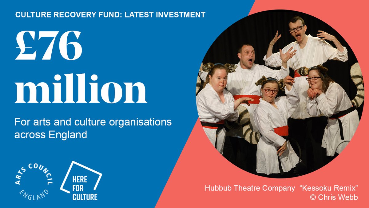 ace_national's tweet image. NEWS: We’re investing a further £76 million in theatres, venues, museums and cultural organisations across England. All thanks to @dcms &amp;amp; @hmtreasury’s £1.57 billion #CultureRecoveryFund 

Find out more &amp;gt; artscouncil.org.uk/news/culture-r… #HereForCulture