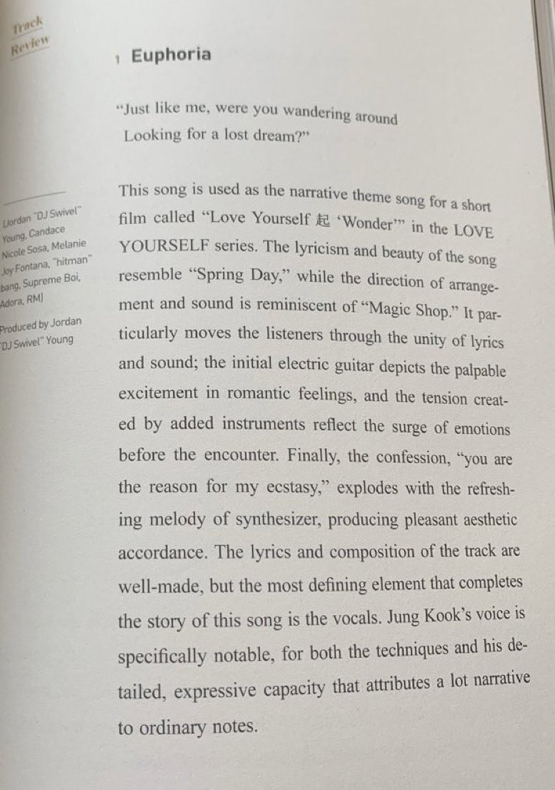 Kim Youngdae, KMA committee member, praised Jungkook many times for his voice and technique, in songs like Euphoria, Magic Shop, but also wished for Jungkook to release a ballad cover or original album because he knows pop music emotions well.