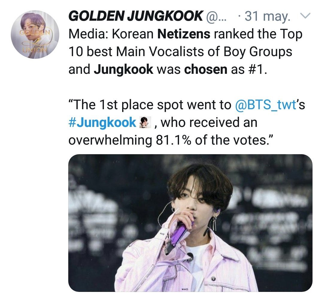 Jungkook has been chosen countless of times by netizens, Korean and Japanese media as the no. 1 vocalist. His vocals are always very well appreciated in the music industry.