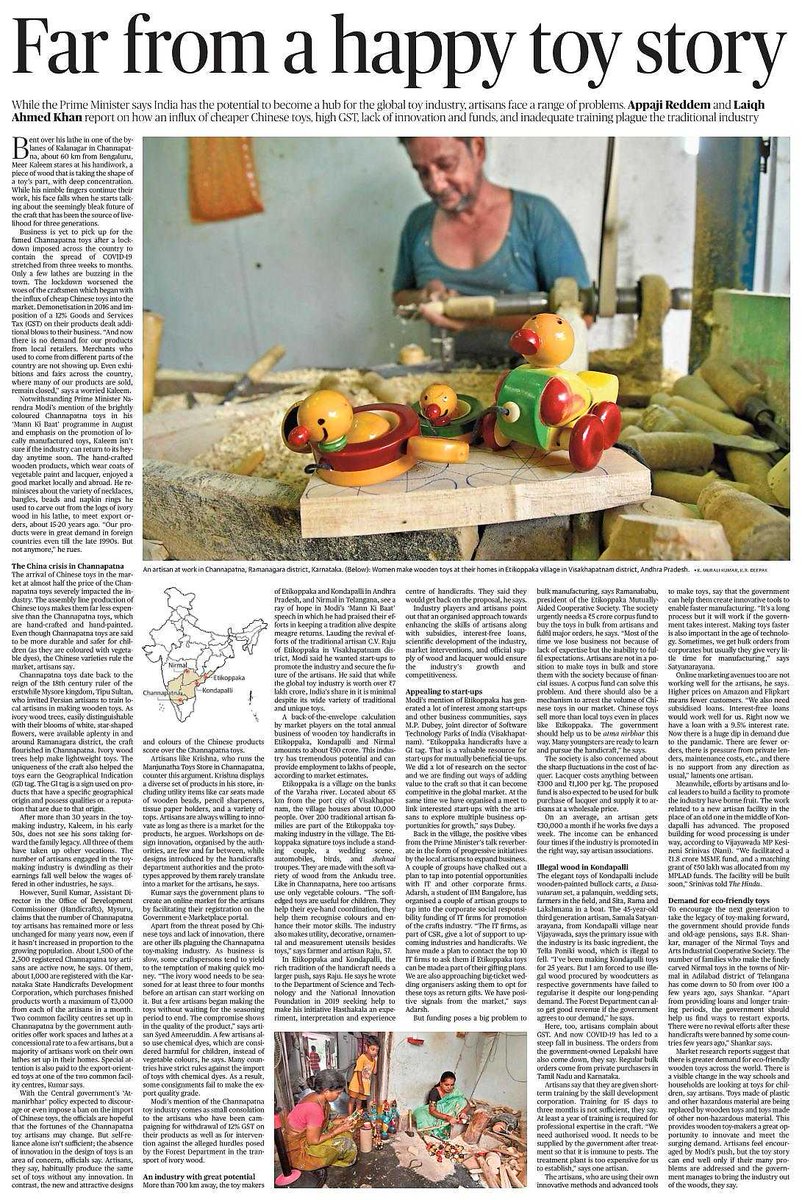 bolisetti_satya's tweet photo. An informative article by Mr Appaji Reddem &amp; Mr Laiqh Ahmed Khan in Hindu

Etikoppaka, Kondapalli, Nirmal &amp; Channapatna toys part of our Heritage.

Govt need to rescue them with wood, financial assistance &amp; exempt GST.
https://t.co/XKq4MFo5qW

#JSPForNewAgePolitics
#SaveArtisans https://t.co/6Zo4CJmIp9