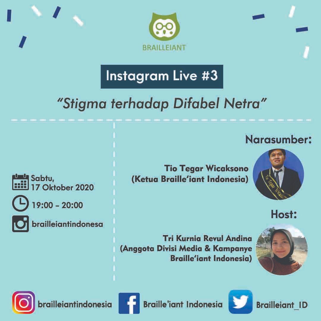 Brailleiant_ID's tweet photo. Yuk merapat nanti malam, Sabtu 17 Oktober 2020 jam 19:00 - 20:00 live di IG Brailleiant Indonesia ya gengs! https://t.co/0Lq8gv0Q6T