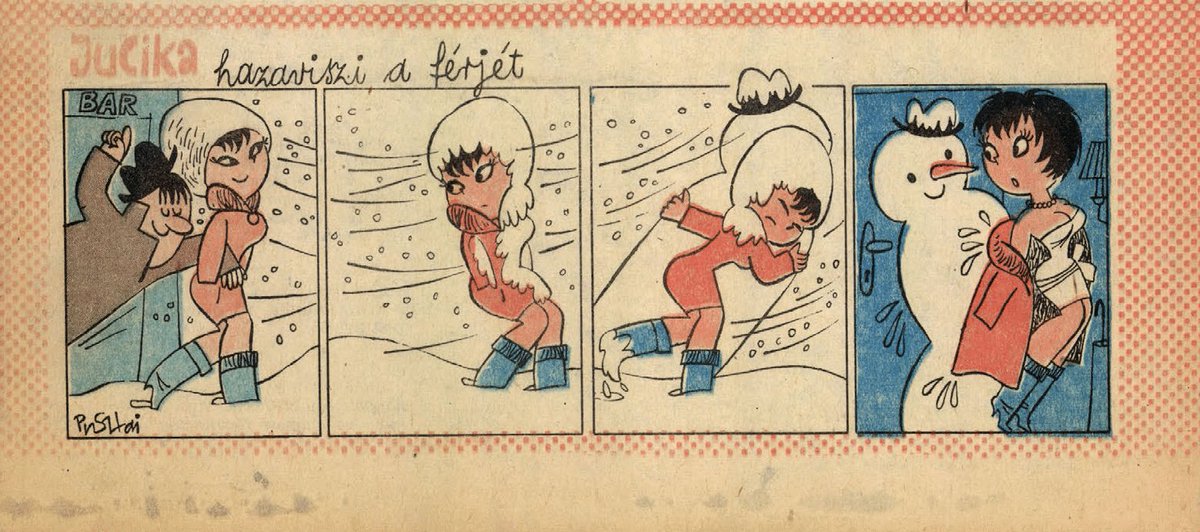 JucikaInOrder's tweet photo. 420. Jucika Takes Her Husband Home.
Published on Ludas Matyi on the week of January 31st-February 6th, 1966. (Dated Feb. 3rd)
#jucika #jucikainorder #jucikachronological
#LudasMatyi #January #January1966 #Pusztai #PusztaiPál #PálPusztai https://t.co/RKokWI5ZKq