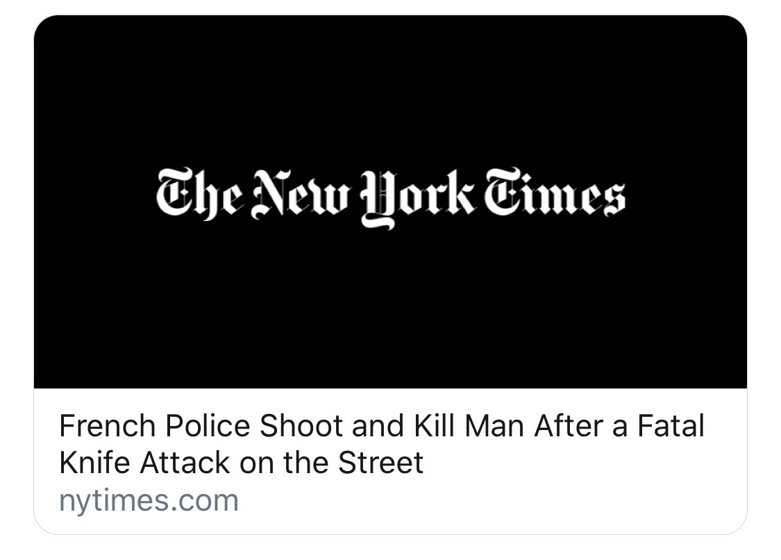 clairlemon's tweet image. A high school teacher was decapitated for blasphemy in France—the most secular of nations—and the @nytimes frames it like this