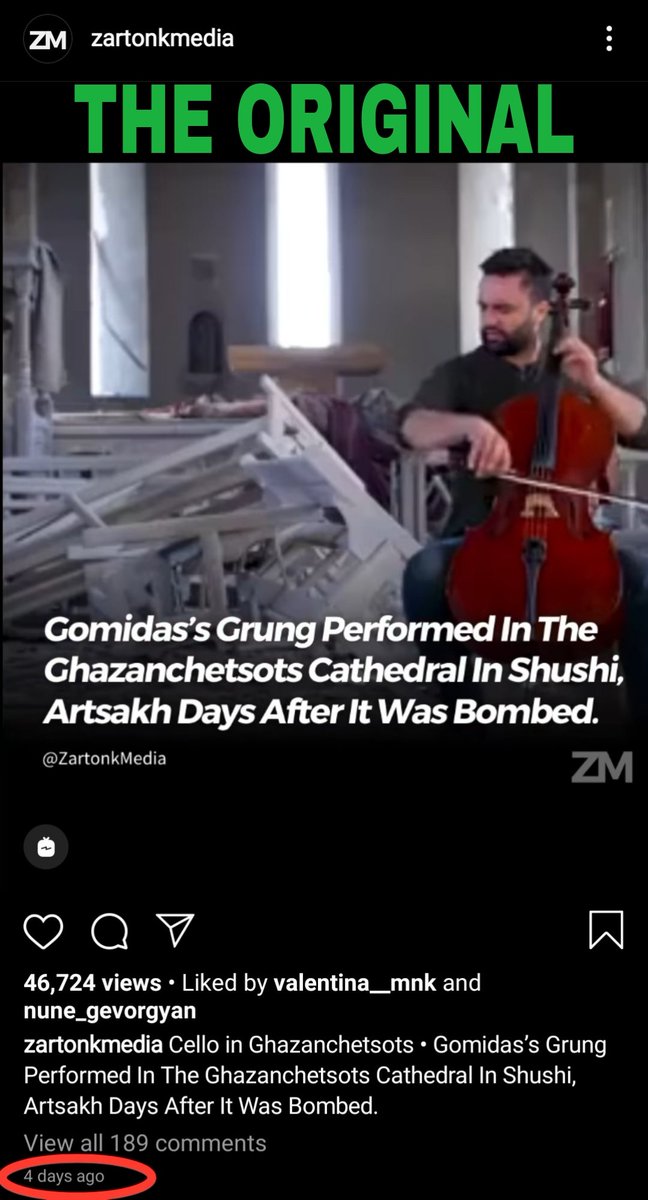 Y'all are not ready for this...On October 8  #Azerbaijan bomed the Ghazanchetsots Cathedral in  #Artsakh.As a response to that violent act on October 13 an  #Armenia'n cellist performed Komitas' "Krunk" in the cathedral.The second screenshot is from Ganja, 9 hours ago...