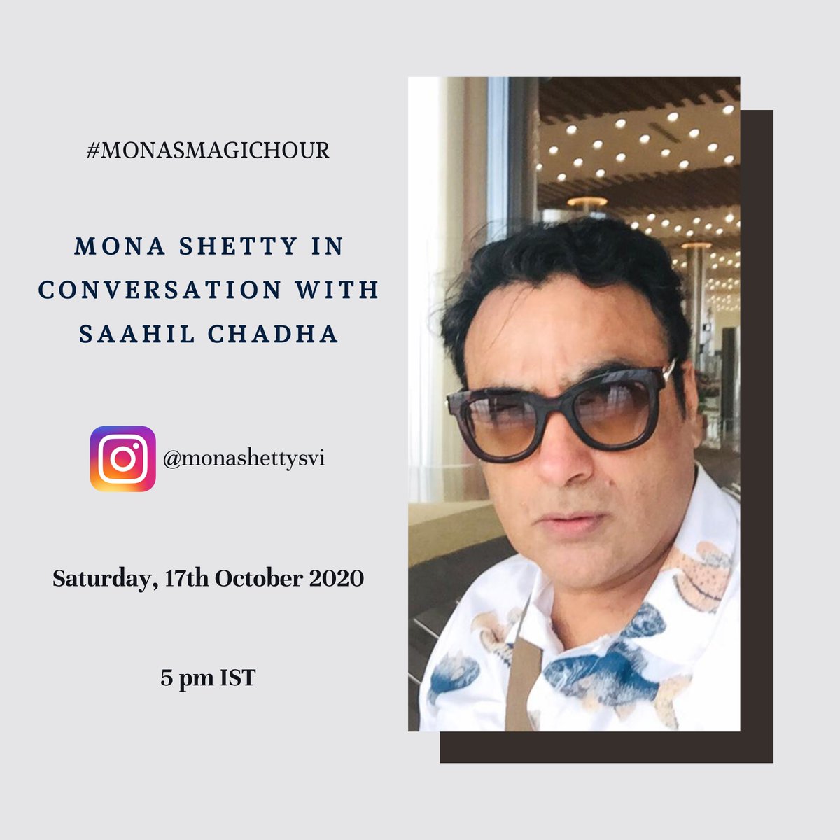 Actor l Film Maker I Sound Track Artist | Voice Actor | Event Planner

@saahilchadha- A man of many talents, has been a part of the Entertainment Industry for over 25 years. 

Catch @saahilchadha live with @monashetty on 17th October, at 5 pm on #MonasMagicHour. See ya there!