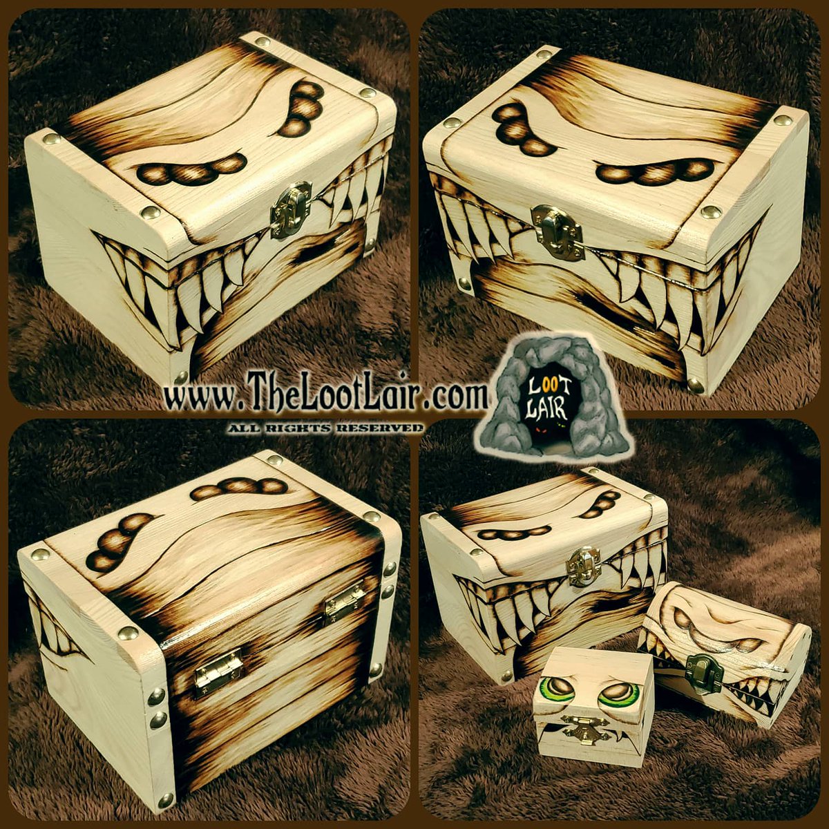 TheLootLair's tweet photo. The mimics are multiplying, here's another one ready for a new home!  #DnD #tabletop #handmade #loot #pyrography

Available soon from The Loot Lair! https://t.co/0J2YhyG2Qg