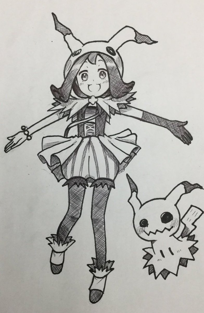 えま 仕事の休憩中に描いたアセロラちゃんとミミッキュ ペンはその辺にあったボールペンとマッキー