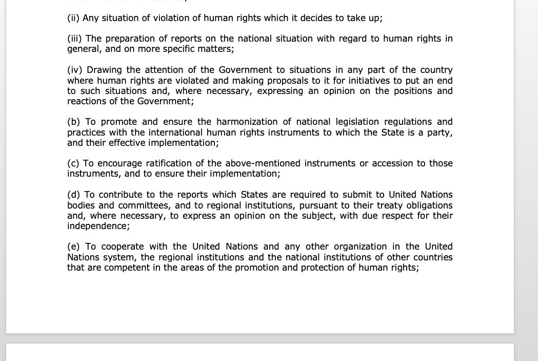 In 1993, the General Assembly of the UN adopted the ‘Principles Relating to the Status of National Institutions’. We call these The Paris Principles.The Paris Principles direct that a real NHRI must be independent and have autonomy from executive or legislative influence.