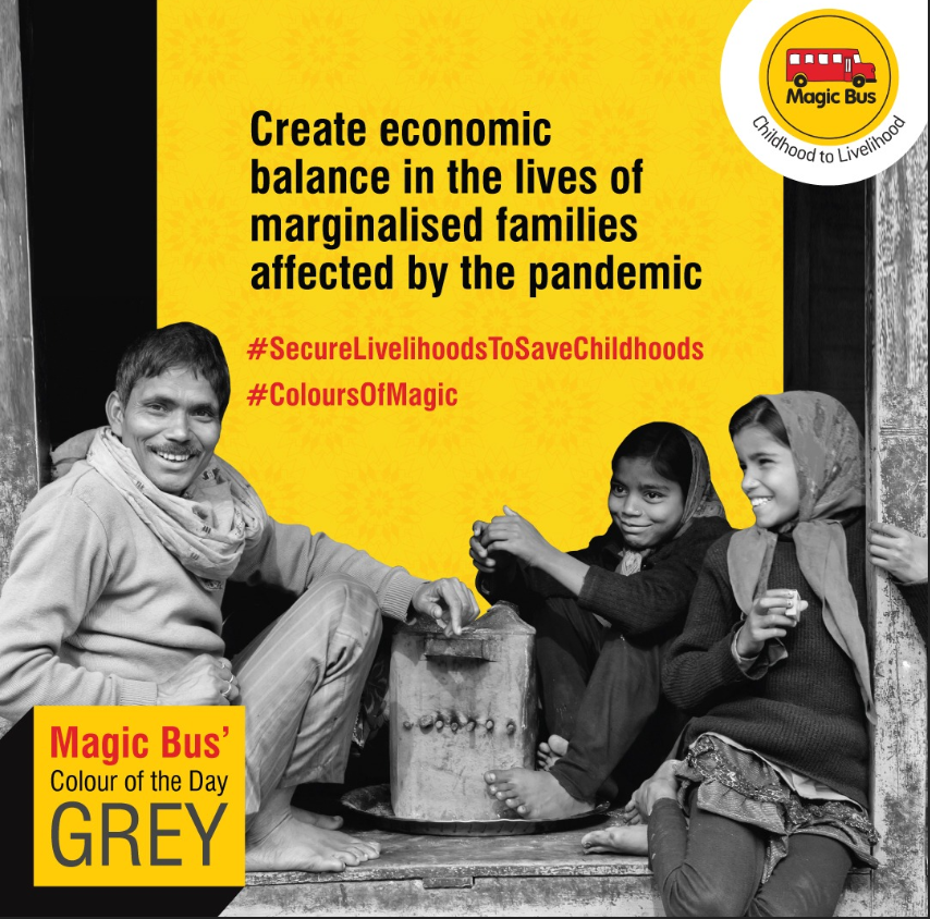MagicBusIndia's tweet image. The festive season is upon us and #magicbus brings you a colourful way to get it started: 9 #ColoursOfMagic to reverse the effects of the pandemic on families living in poverty. The colour of the day is grey and it signifies balance. 
#SecureLivelihoodsToSaveChildhoods