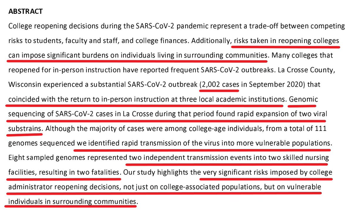 "SARS-CoV-2 sequencing reveals rapid transmission from [university &] college student clusters resulting in morbidity and deaths in vulnerable populations" 1/2 https://www.medrxiv.org/content/10.1101/2020.10.12.20210294v1.full.pdf