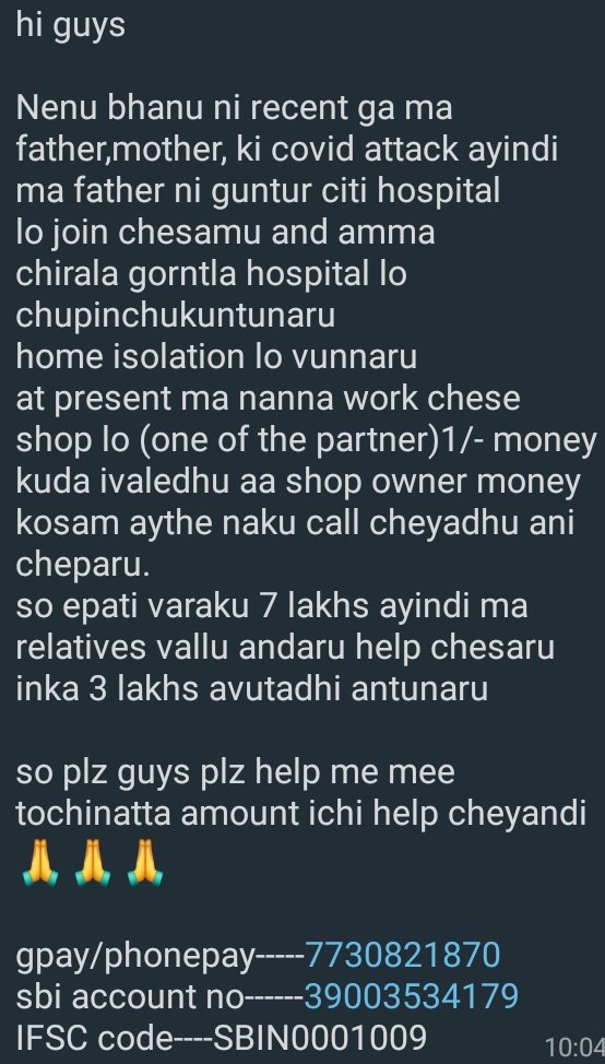 saiprakash_dhfm's tweet photo. Plzzz help to my frnd ..
He is in tough times.Even his father's friends are not helping him..
Plzzz🙏🙏
@SonuSood @PawanKalyan 
@ysjagan @YSRCParty @MaheshFanTrends @urstrulyMahesh 
#SonuSood @JanaSenaParty https://t.co/aJfqxXrTZA