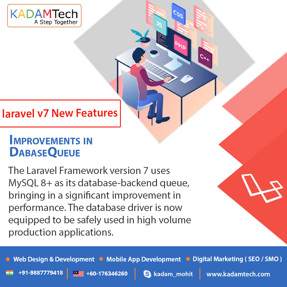 KadamTech1's tweet image. #Laravel 7 Features: Improvements in Database Queue
Hire dedicated #Laravel_Developers & Programmers at #KadamTechnologies: A #Web & #Mobileappdevelopment company in India.
#laraveldevelopment #webdevelopment #softwaredevelopment #mobileappdevelopment #KadamTech #India