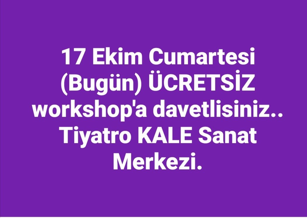 Tiyatro KALE Sanat Merkez'inde   temel oyunculuk  eğitimleri  başlıyor. 
17.10. 2020 tarihinde saat 18:00'da yapılacak olan workshop'a davetlisiniz. Workshop katılımı  ÜCRETSİZDİR. Kontenjanlarımız sınırlıdır.
İletişim: (216) 405 25 15 
Whatsapp : 0535 856 91 65