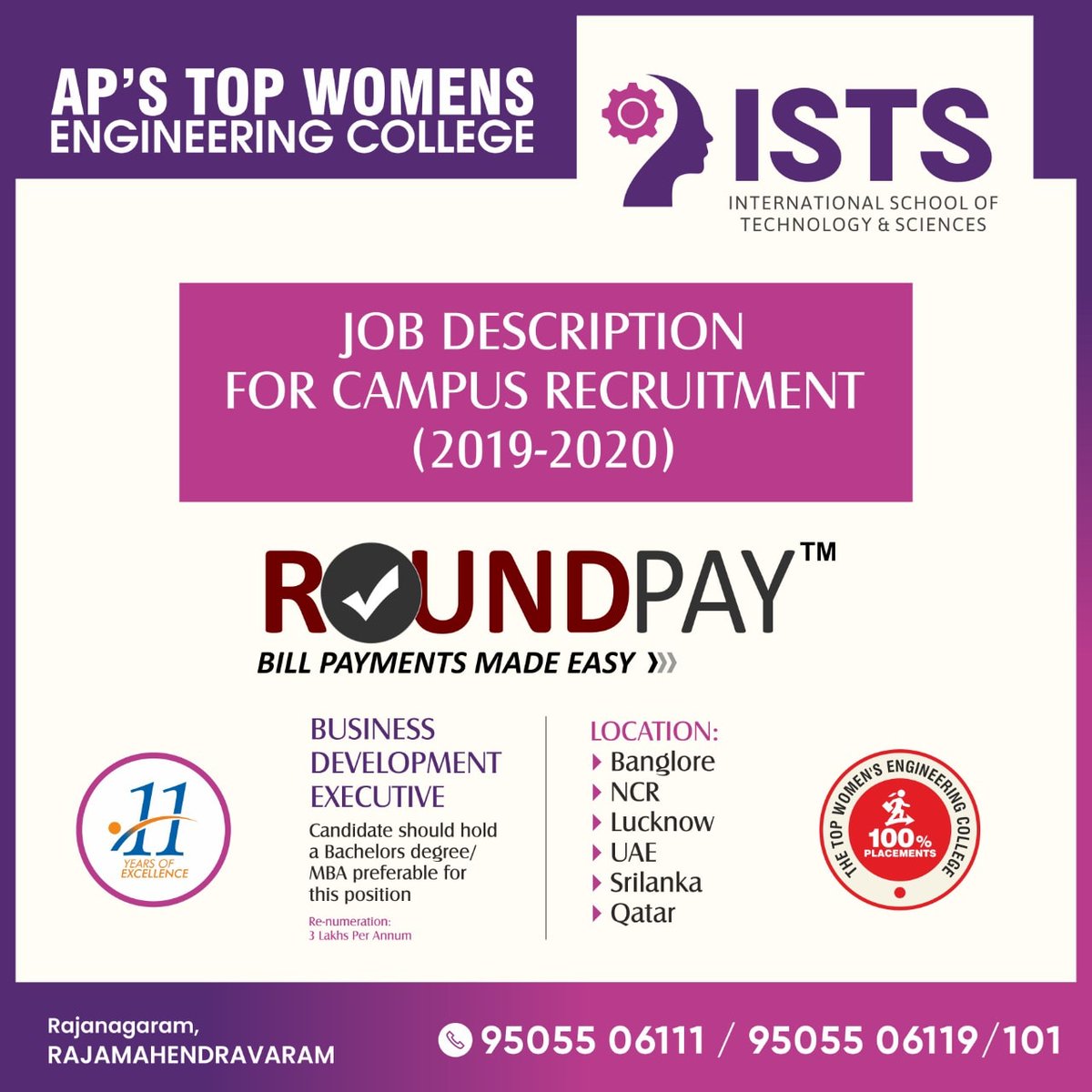 Campus Recruitment @roundpay in #ists #CampusDrive #softwareengineertrainee #gurugram @CollegeIsts #CampusRecruitment #rajamahendravaram
