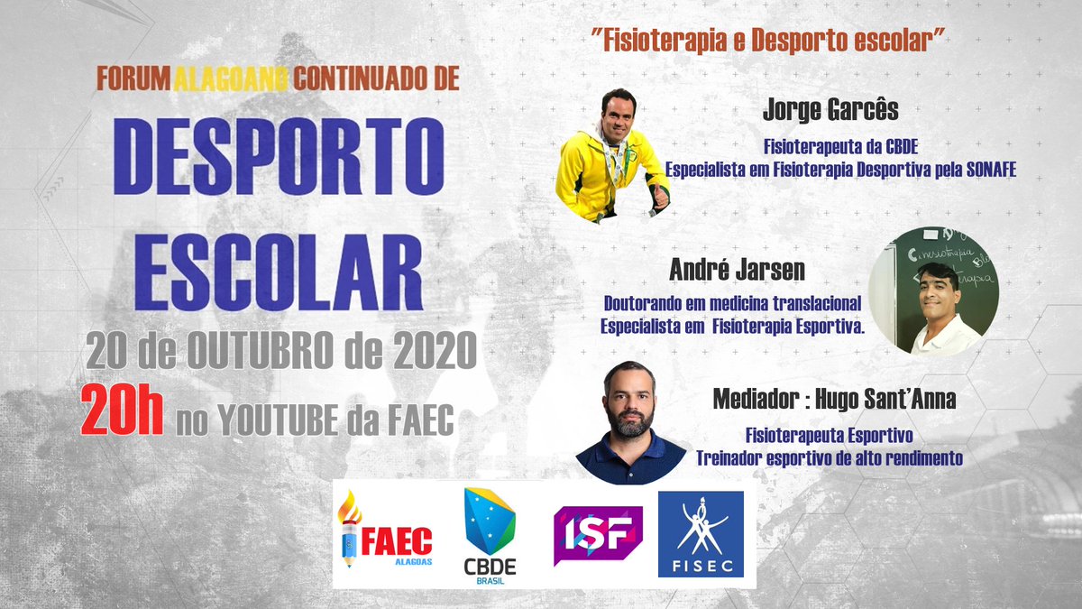 FaecDe's tweet photo. Bom dia amantes do Esporte Escolar!!!

Dia 20 temos mais um forum continuado dessa vez com o tema "Fisioterapia e o Desporto Escolar", ao vivo no Youtube da Faec.

Faça uma sua inscrição para receber seu certificado(link na bio). https://t.co/dEECDKvBtJ