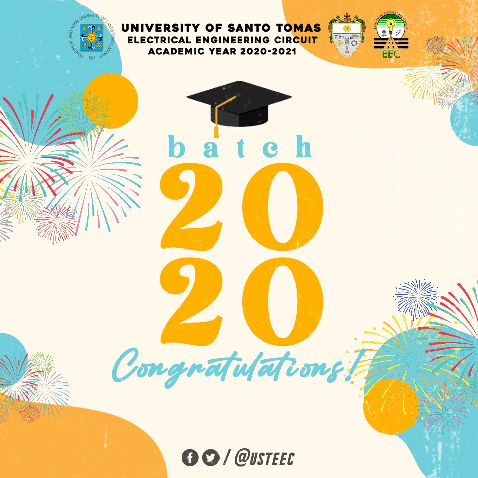 USTEEC's tweet photo. The Electrical Engineering Circuit and the UST Electrical Engineering Department congratulates you in your most-deserved success and we are hoping for a bolder, bigger, and brighter future ahead of you!
We are proud of you, Batch 2020!
#EECInterconnected
#VirtualCircuit https://t.co/aNqHTb6QL4