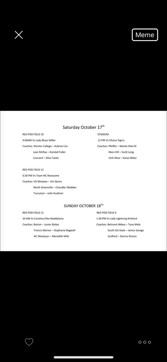 Michaela Harrison (@michaela_2023) on Twitter photo Game times this weekend! Playing at Tyger River. <a href="/UpstateSoftball/">USC Upstate Softball</a> <a href="/LanderSoftball/">Lander Softball</a> <a href="/CofCSoftball/">Charleston Softball</a> <a href="/USCBSoftball/">Sand Shark Softball</a> <a href="/UMOSoftball/">Mount Olive Softball</a> <a href="/MercerUSoftball/">Mercer Softball</a> <a href="/defo25/">Stephanie DeFeo</a> <a href="/AUtrojanssb/">Anderson Softball</a> <a href="/UNCP_Softball/">UNCP SOFTBALL</a> <a href="/BelmontSoftball/">Belmont Softball</a> <a href="/LimestoneSball/">Limestone Softball</a> <a href="/CoachAYates/">Amy Yates</a> <a href="/CoachAHayes/">Amanda Hayes Young</a> <a href="/SalkSoftball/">salk softball</a> Game times this weekend! Playing at Tyger River. <a href="/UpstateSoftball/">USC Upstate Softball</a> <a href="/LanderSoftball/">Lander Softball</a> <a href="/CofCSoftball/">Charleston Softball</a> <a href="/USCBSoftball/">Sand Shark Softball</a> <a href="/UMOSoftball/">Mount Olive Softball</a> <a href="/MercerUSoftball/">Mercer Softball</a> <a href="/defo25/">Stephanie DeFeo</a> <a href="/AUtrojanssb/">Anderson Softball</a> <a href="/UNCP_Softball/">UNCP SOFTBALL</a> <a href="/BelmontSoftball/">Belmont Softball</a> <a href="/LimestoneSball/">Limestone Softball</a> <a href="/CoachAYates/">Amy Yates</a> <a href="/CoachAHayes/">Amanda Hayes Young</a> <a href="/SalkSoftball/">salk softball</a>