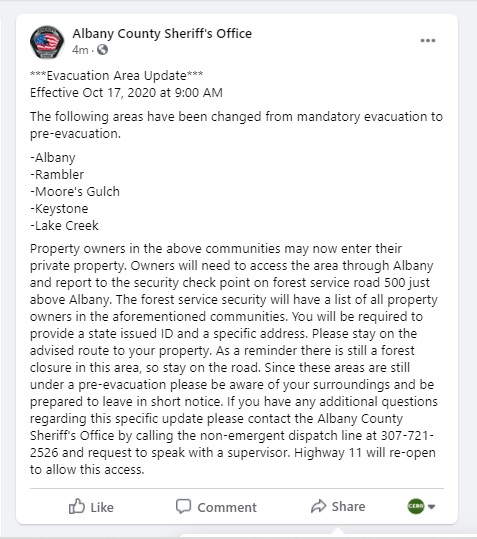 #MullenFire Update for the #AlbanyWY communities of: #Albany #Rambler #MooresGulch #Keystone #LakeCreek https://t.co/URqOxaRSFr