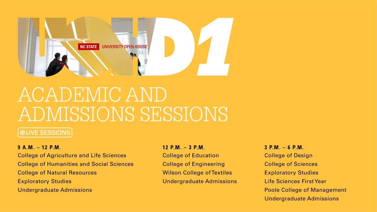 applyncstate's tweet photo. Day 1 of @NCState University Open House is finally here 🐺🎉 Live virtual sessions begin at 9 a.m. EDT featuring all of our academic colleges and the Office of Undergraduate Admissions! #NCStateOpenHouse 

Haven't registered? Access Open House here ➡️ https://t.co/2MBY3wBsu8 https://t.co/CZ9DXNsgmU