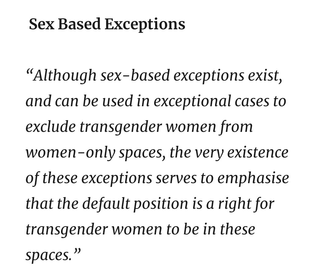 Except as  @legalfeminist carefully and patiently point out it doesn'tThis is the big myth at the heart of the lawyers-against-womens-boundaries argument The idea that the exceptions are rarely used