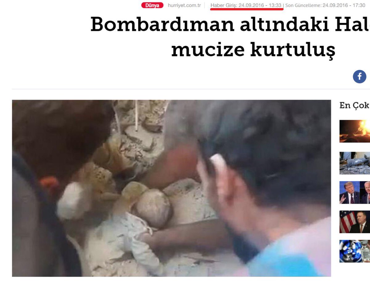 IgorZhdanovRT's tweet photo. Pro-Azerbaijan telegram channels have been spreading this photo of a baby recovered from under the rubble after the shelling of #Ganja. A horrific picture, yet there’s one detail - it was taken in 2016 in #Aleppo.

#NagornoKarabakh #Karabakh https://t.co/HnA3F0CDnF