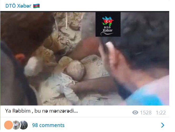 IgorZhdanovRT's tweet photo. Pro-Azerbaijan telegram channels have been spreading this photo of a baby recovered from under the rubble after the shelling of #Ganja. A horrific picture, yet there’s one detail - it was taken in 2016 in #Aleppo.

#NagornoKarabakh #Karabakh https://t.co/HnA3F0CDnF