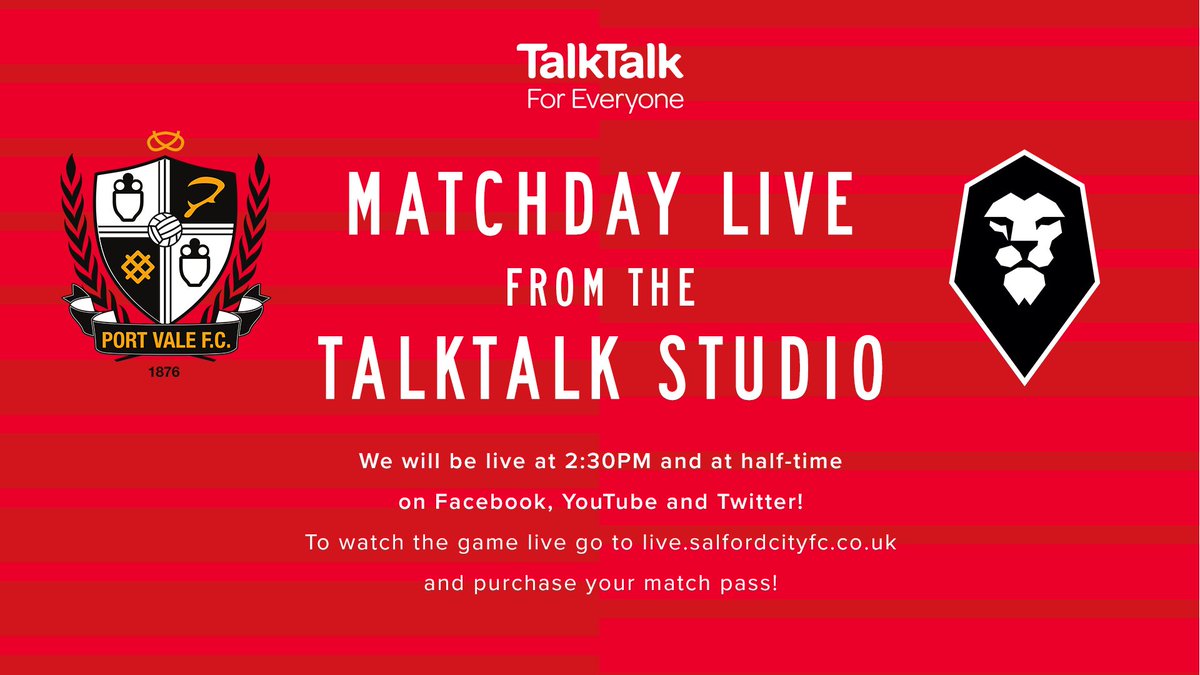 SalfordCityFC's tweet photo. 📺 Tune into 𝙈𝙖𝙩𝙘𝙝𝙙𝙖𝙮 𝙇𝙞𝙫𝙚 from 2:30PM today!

⚽️ Salford City Lionesses' Missi Chappell Q&amp;A
🤞 Score predictions
🗣 Interviews with Ash Eastham and Paul Scholes

Reply with your score prediction to get it read out on air! 

#WeAreSalford 🦁🔴 https://t.co/WxXRDk1qZl
